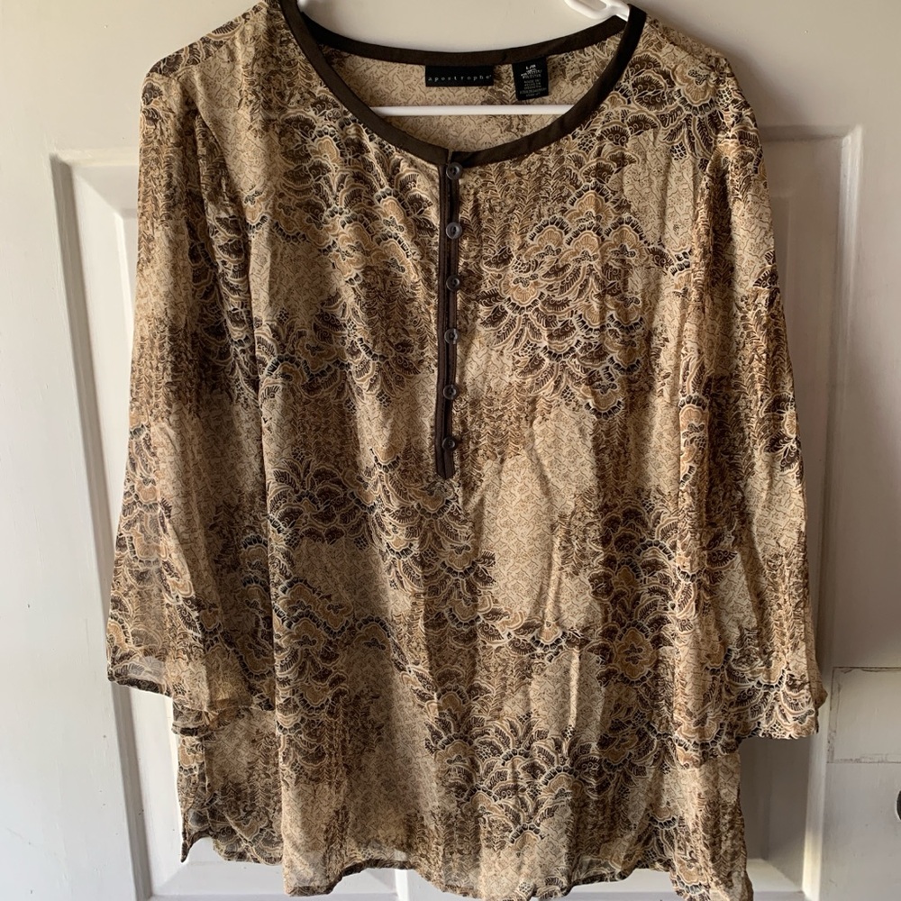 Apostrophe Tan and Black Lace Blouse